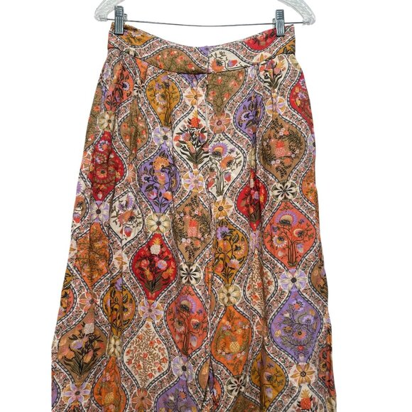 Farm Rio Toscana Pleated Wide Leg Pants Womens Small Orange Linen High Rise Boho - Picture 13 of 16